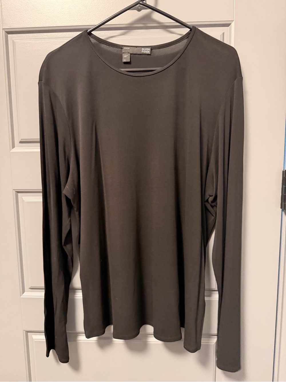 Eileen Fisher Silk Long-Sleeve Crewneck Top Black 1X